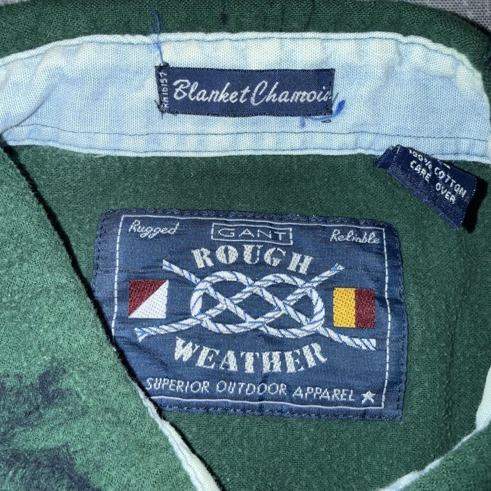 Vintage Gant Rough Weather Shirt Mens XL Green Deer Bear Flannel Hunting Chamois - Picture 7 of 10